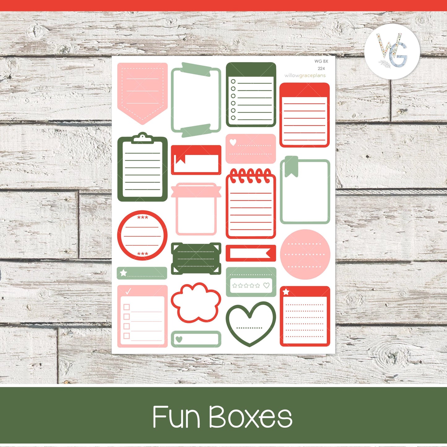 Fun Boxes - Planner Stickers - Willow Grace Planner Stickers | B-224