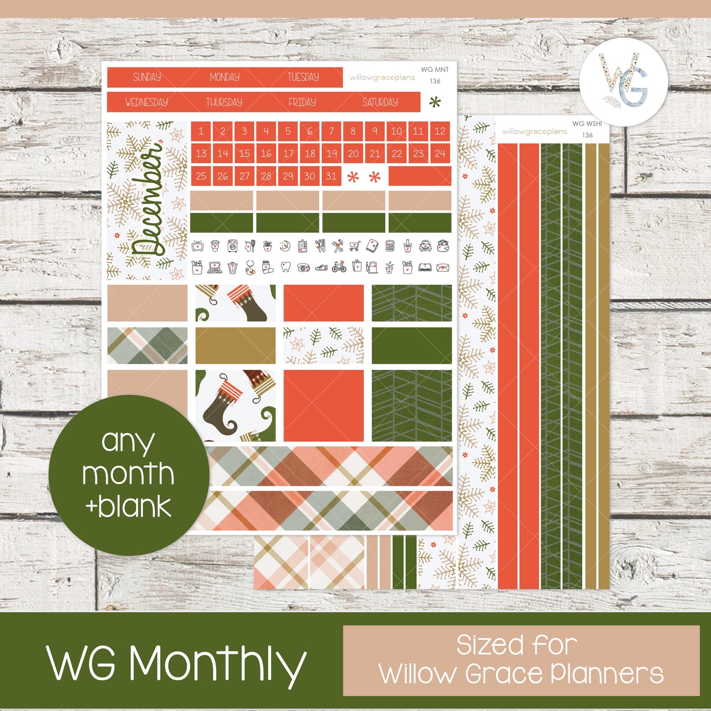 Willow Grace Planner Stickers - Monthly Planner Stickers | WGM-136