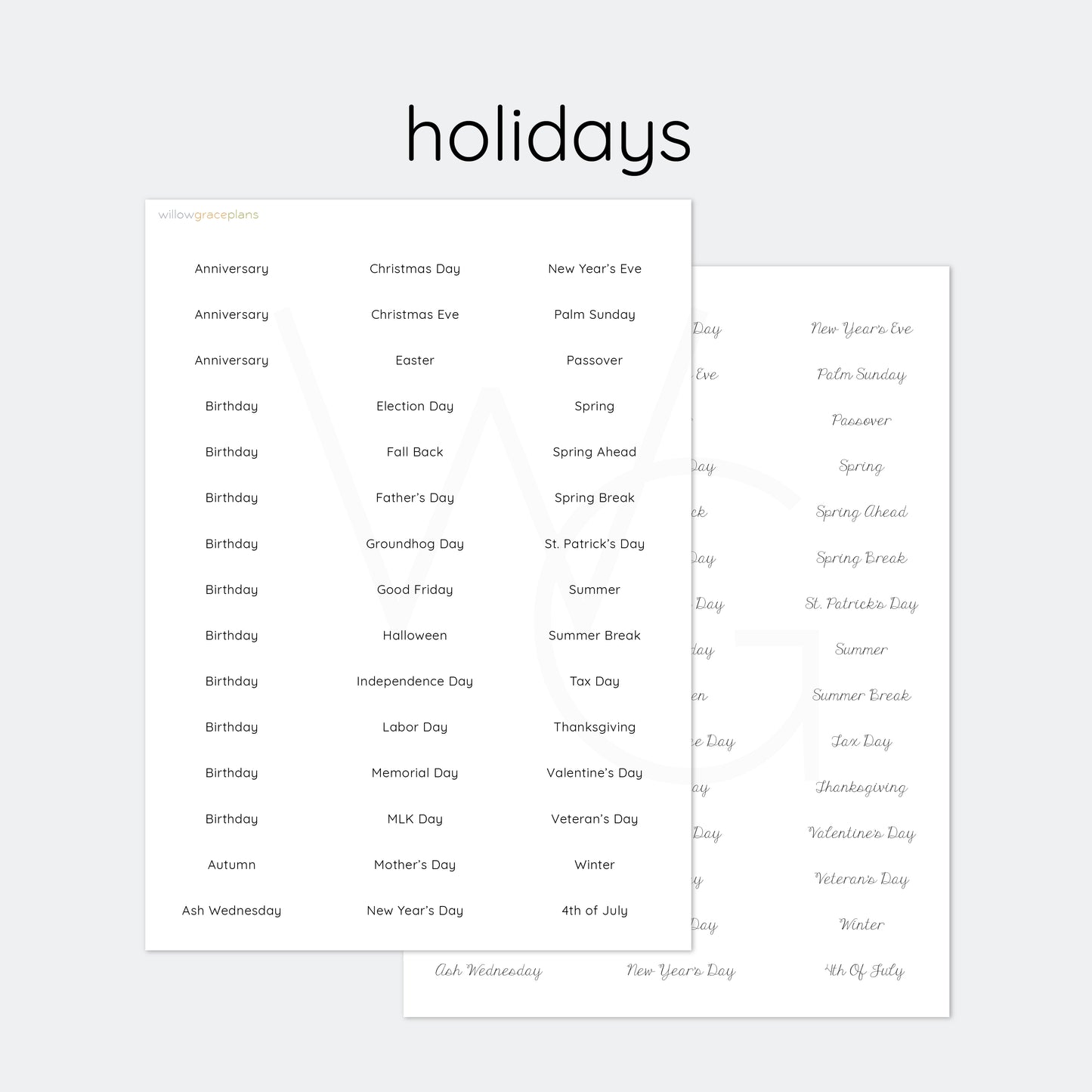 Holidays | Planner Word Stickers