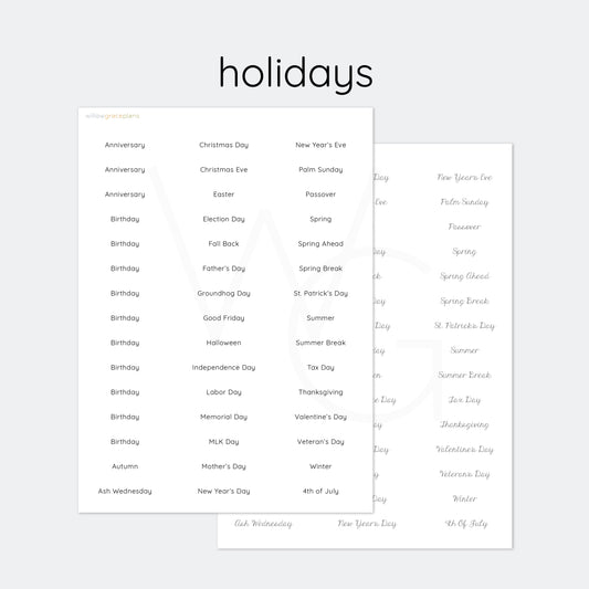 Holidays | Planner Word Stickers