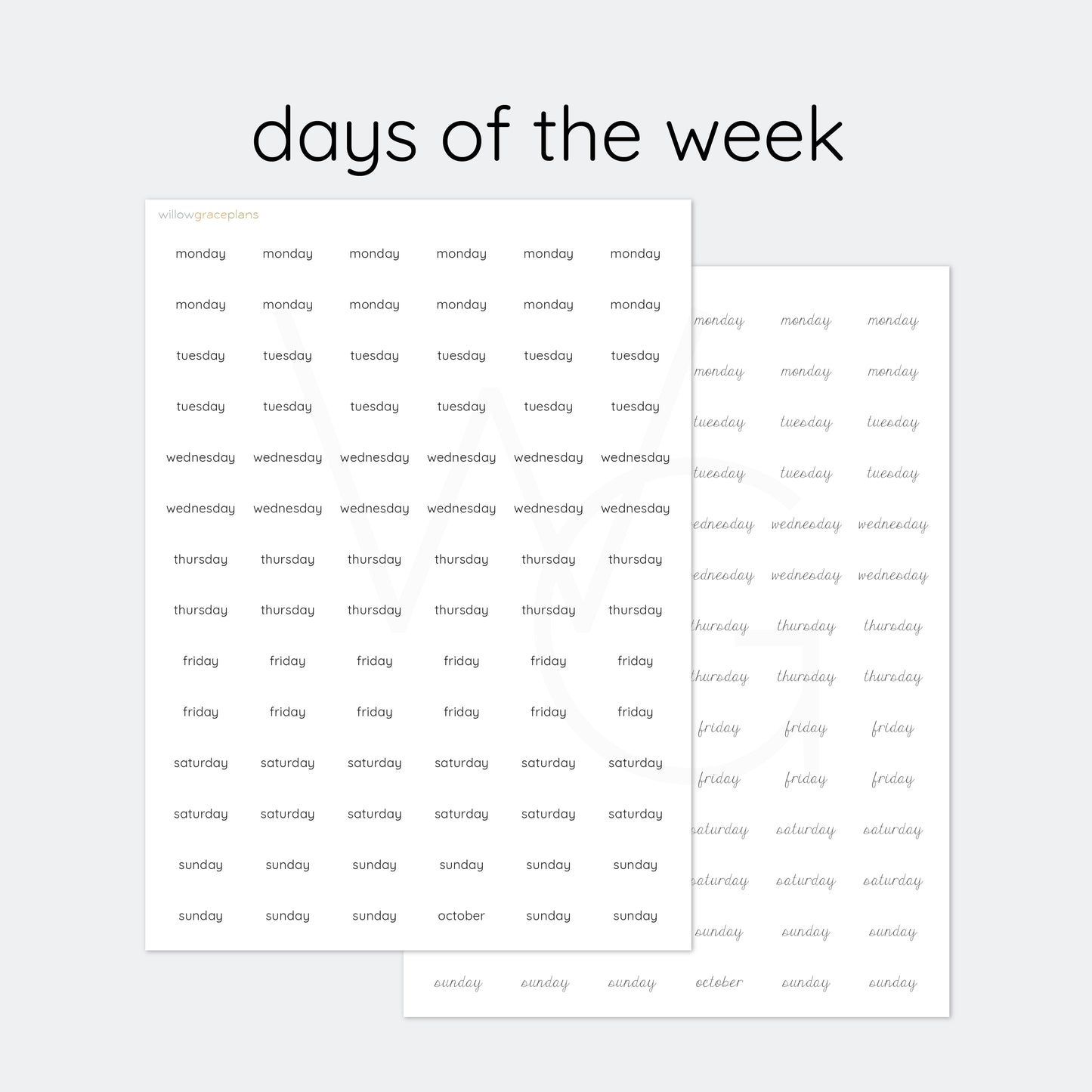 Days of the Week | Planner Word Stickers