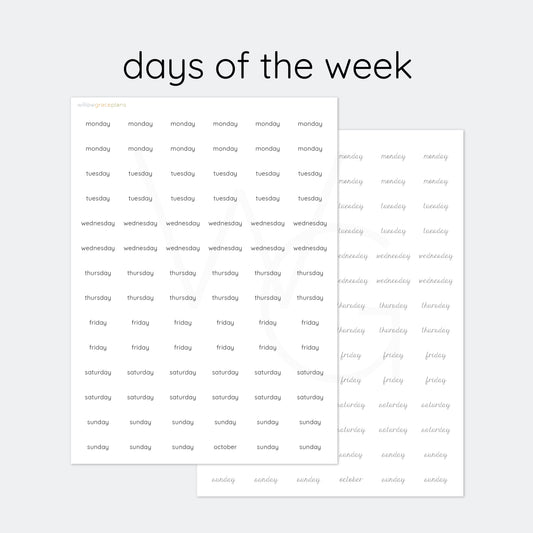 Days of the Week | Planner Word Stickers