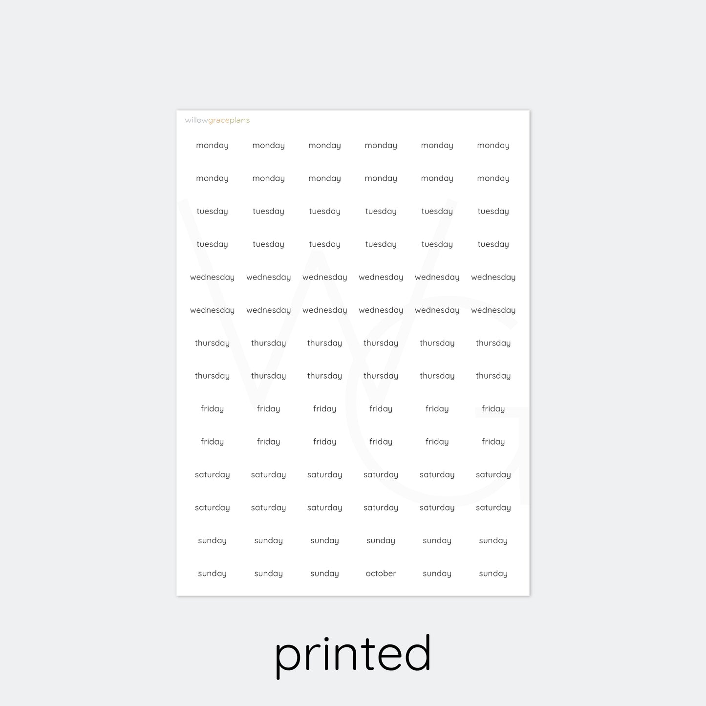 Days of the Week | Planner Word Stickers