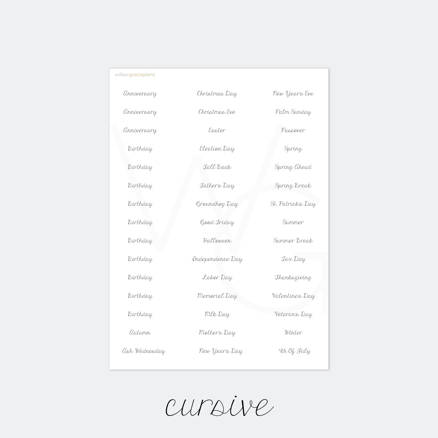 Holidays | Planner Word Stickers