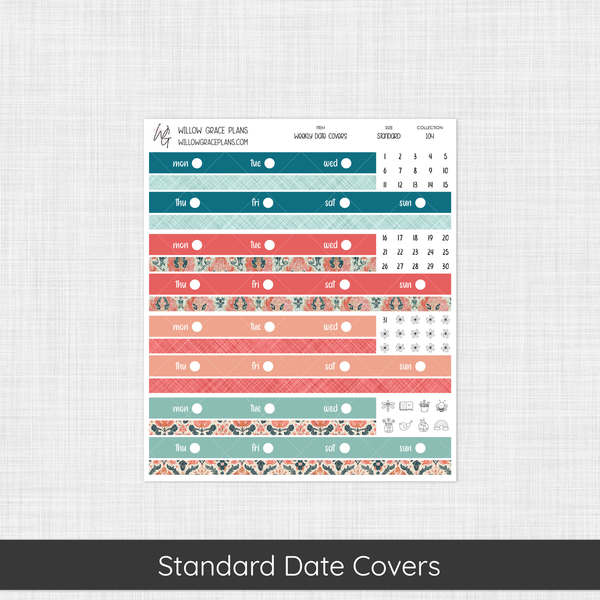 Weekly Date Covers | Aqua Bloom (104)