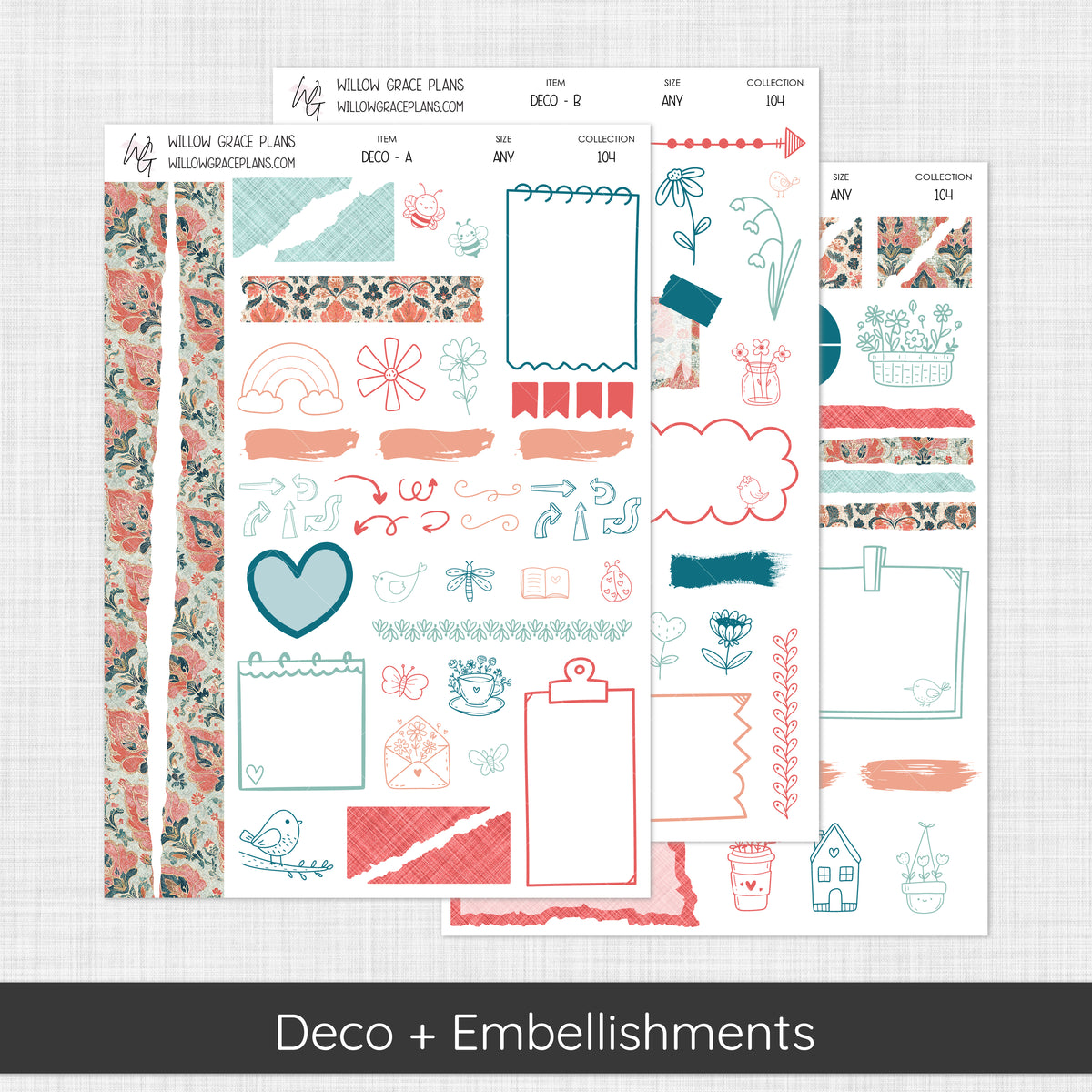 Deco + Embellishments | Aqua Bloom (104)