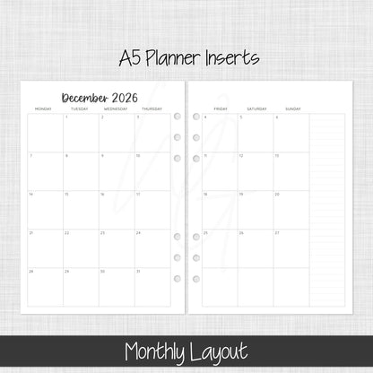 A5 Planner Inserts | December 2026