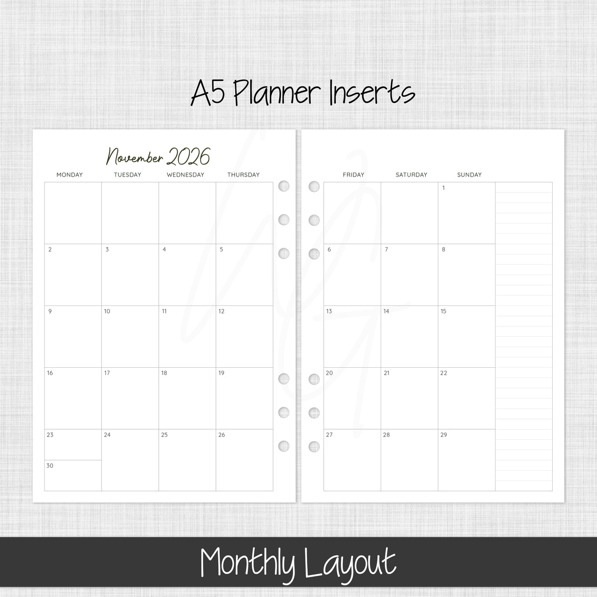 A5 Planner Inserts | November 2026