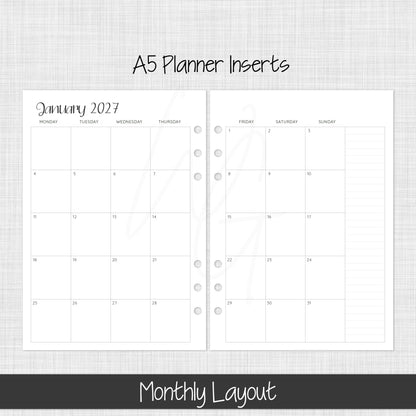 A5 Planner Inserts | January 2027