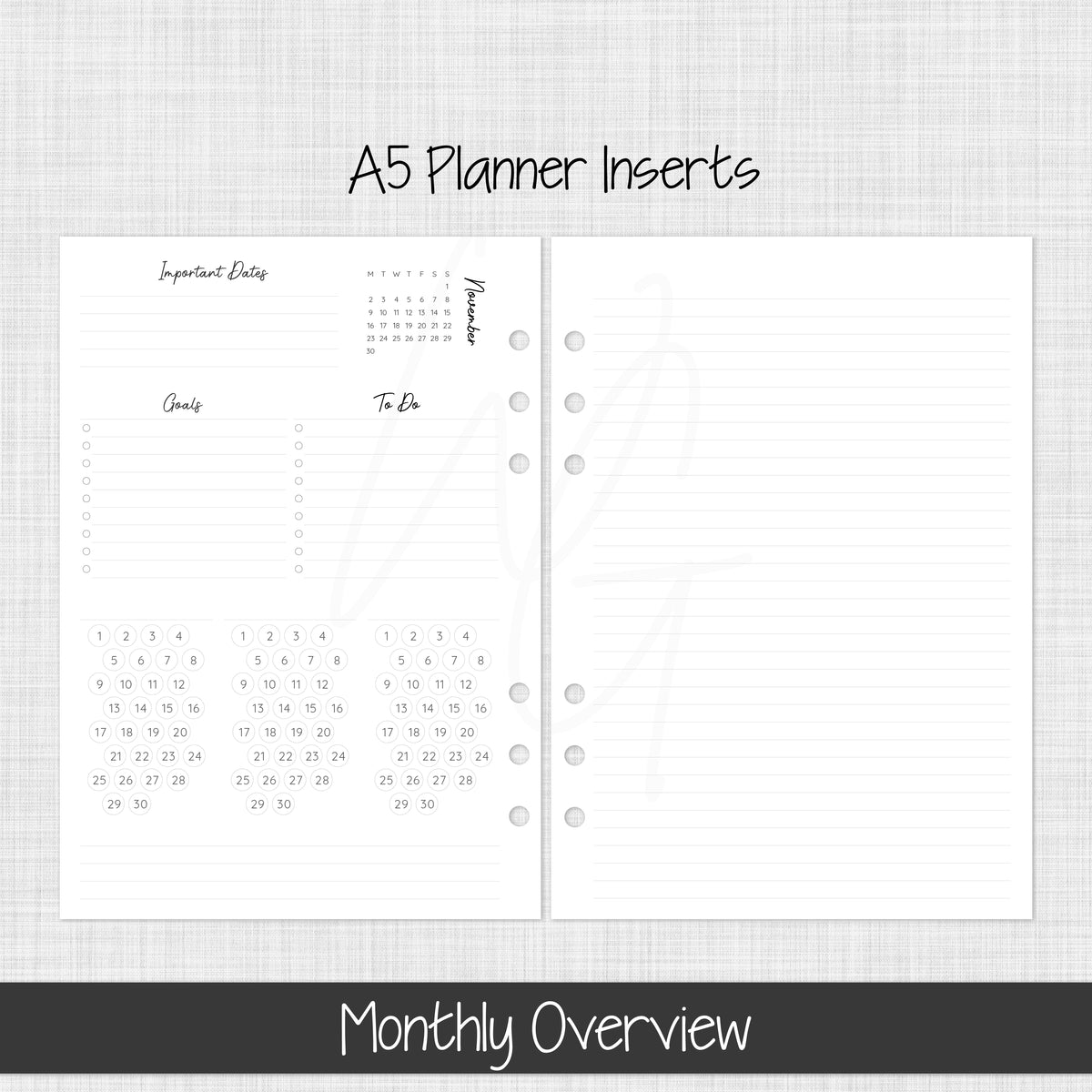 A5 Planner Inserts | November 2026