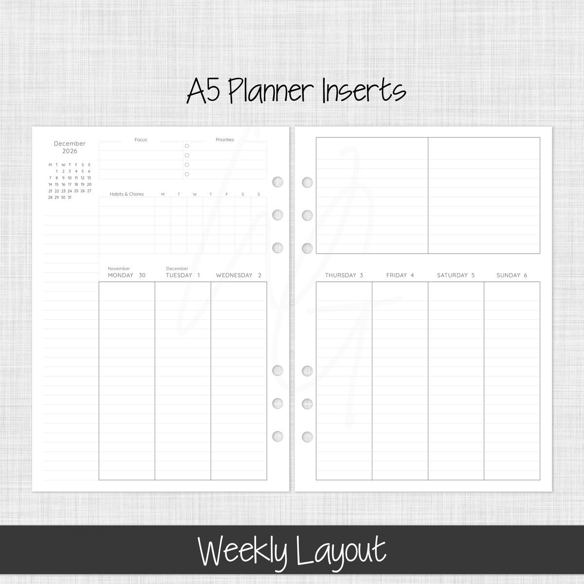 A5 Planner Inserts | December 2026