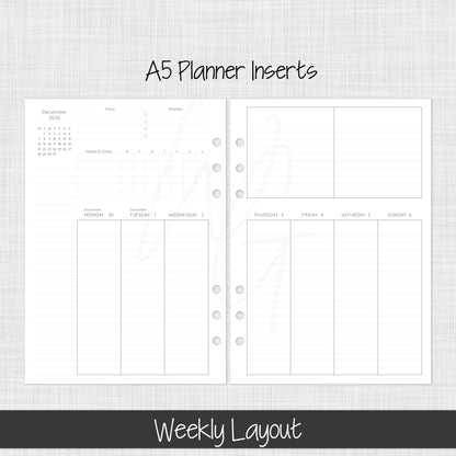 A5 Planner Inserts | December 2026