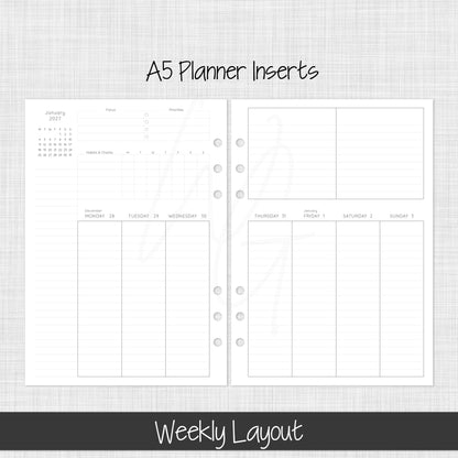 A5 Planner Inserts | January 2027