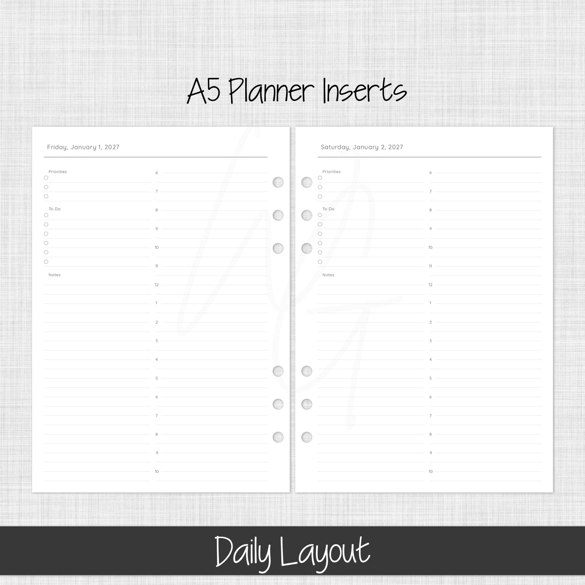 A5 Planner Inserts | January 2027