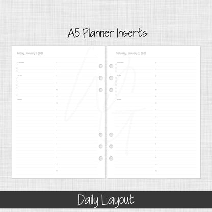 A5 Planner Inserts | January 2027