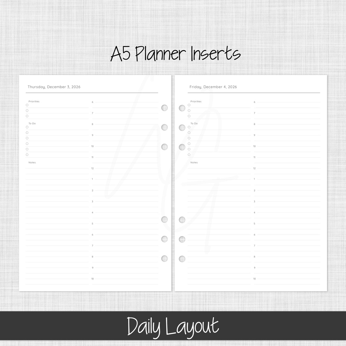 A5 Planner Inserts | December 2026