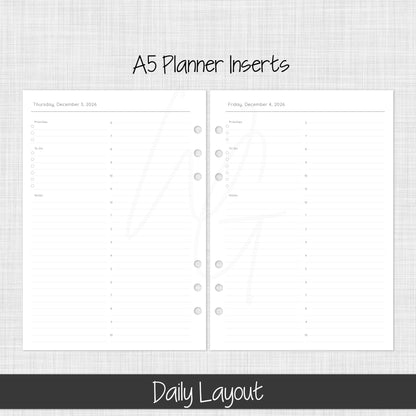 A5 Planner Inserts | December 2026