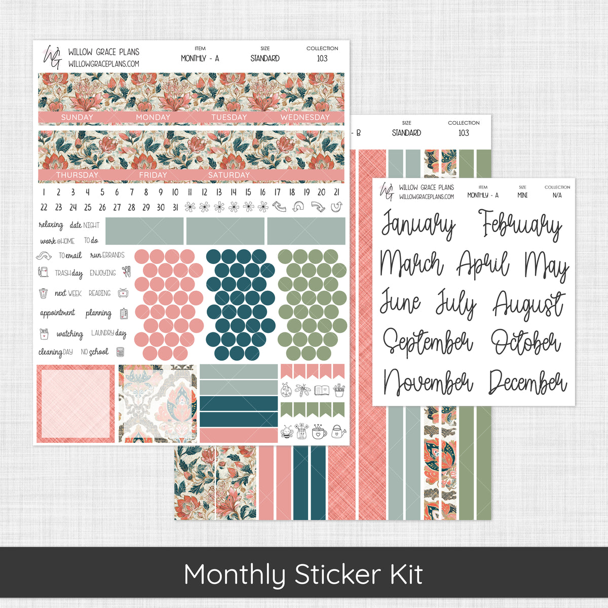 Monthly Sticker Kit | Coral Grove (103)