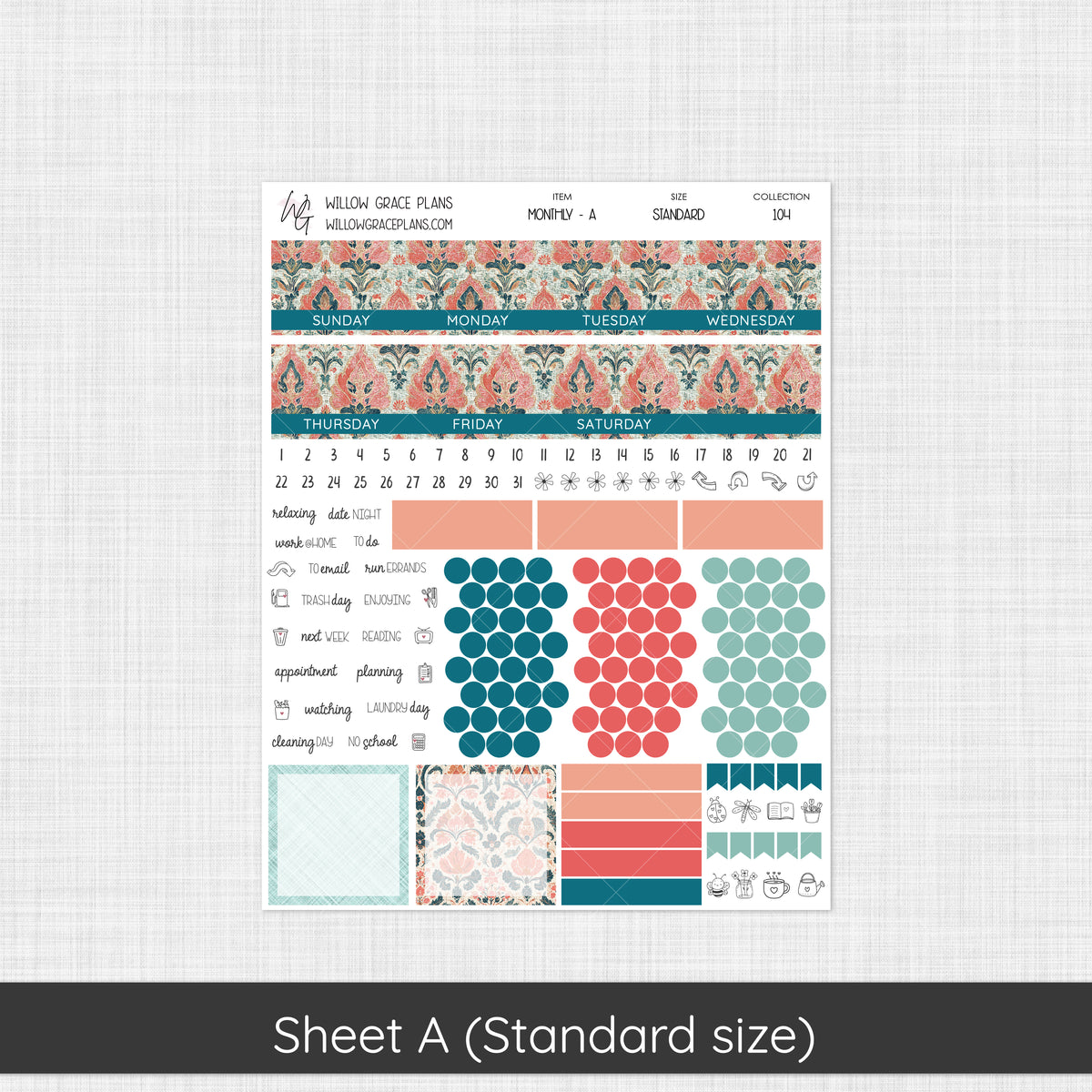 Monthly Sticker Kit | Aqua Bloom (104)