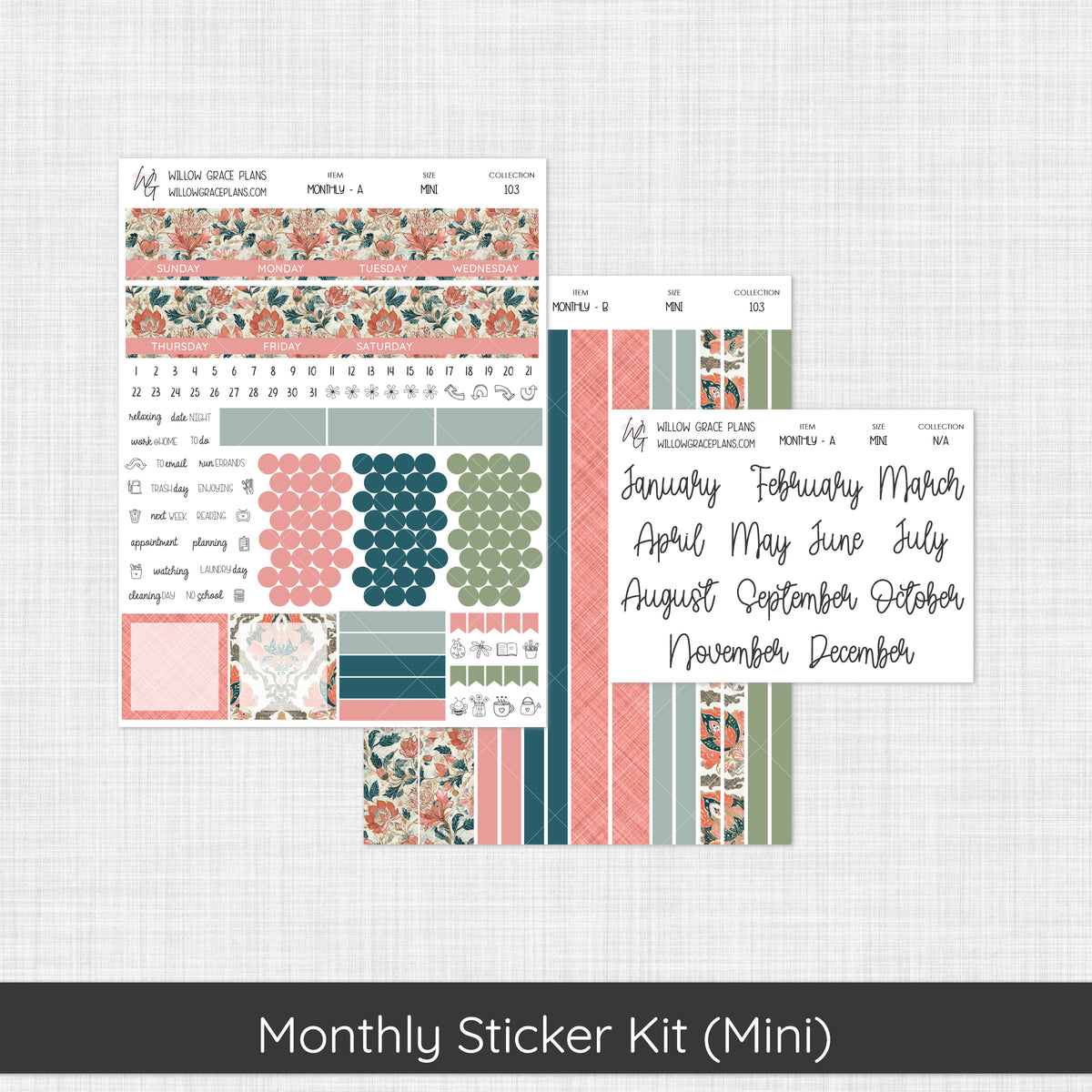 Monthly Sticker Kit | Coral Grove (103)