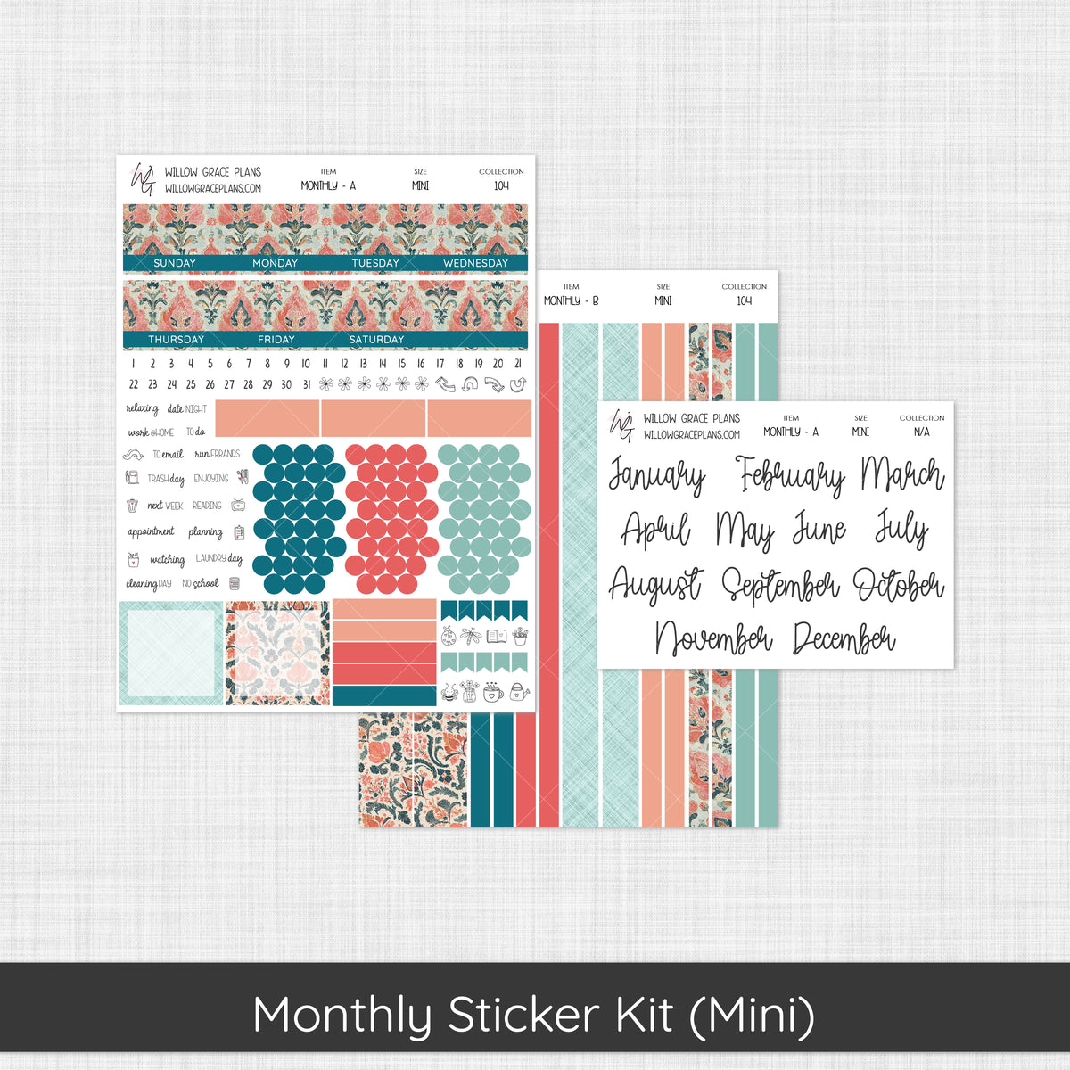 Monthly Sticker Kit | Aqua Bloom (104)
