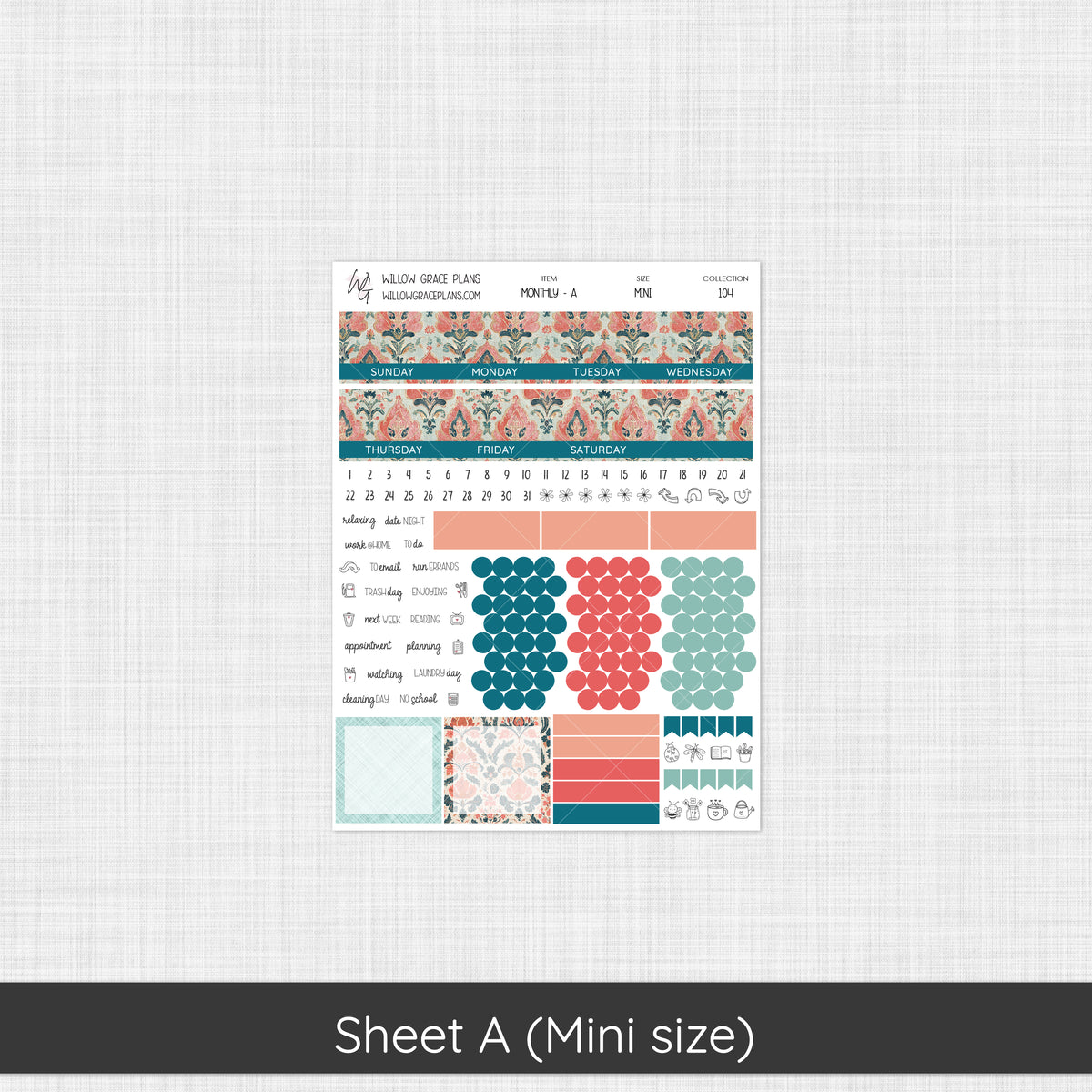Monthly Sticker Kit | Aqua Bloom (104)