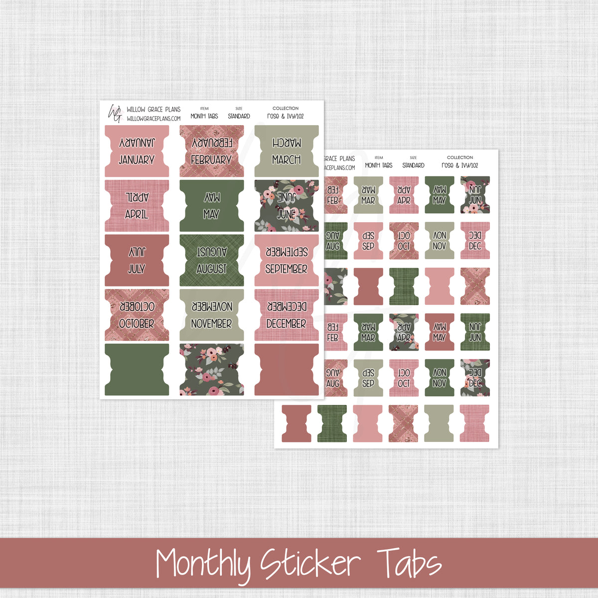 Monthly Sticker Tabs | Rose & Ivy (102)