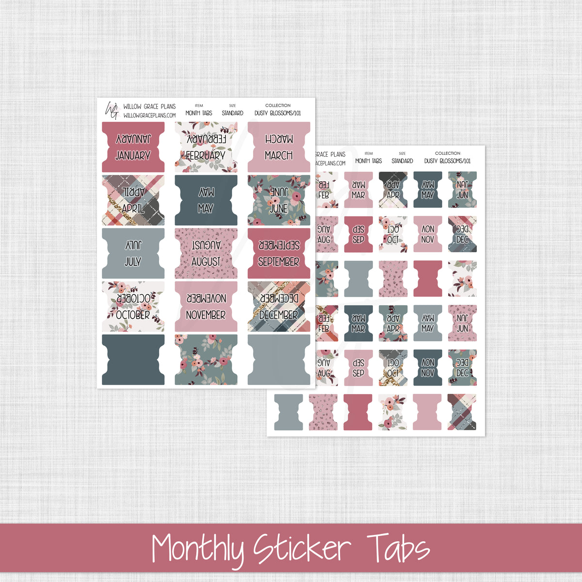 Monthly Sticker Tabs | Dusty Blossoms (101)