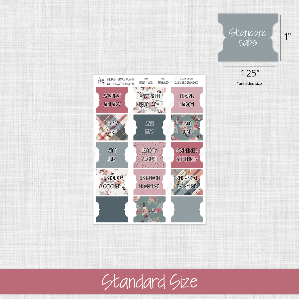 Monthly Sticker Tabs | Dusty Blossoms (101)