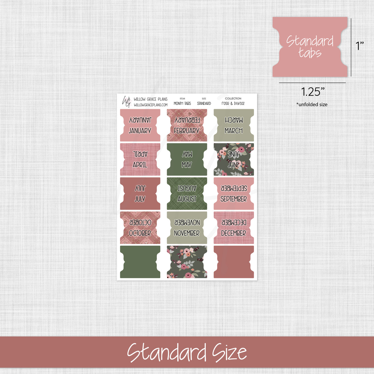Monthly Sticker Tabs | Rose & Ivy (102)