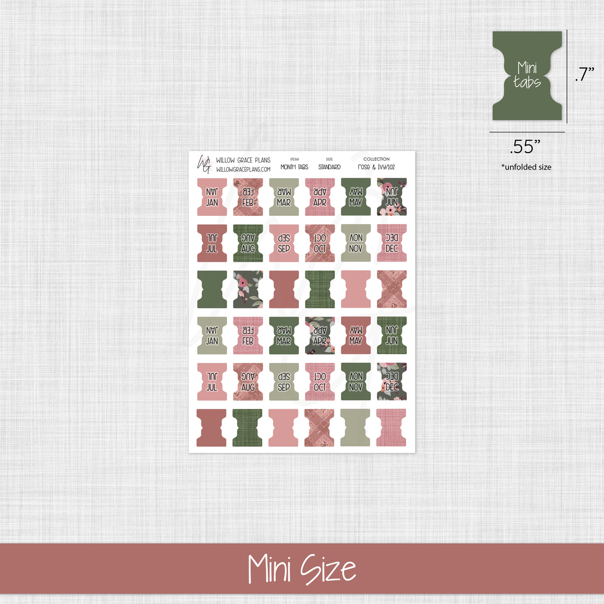 Monthly Sticker Tabs | Rose & Ivy (102)