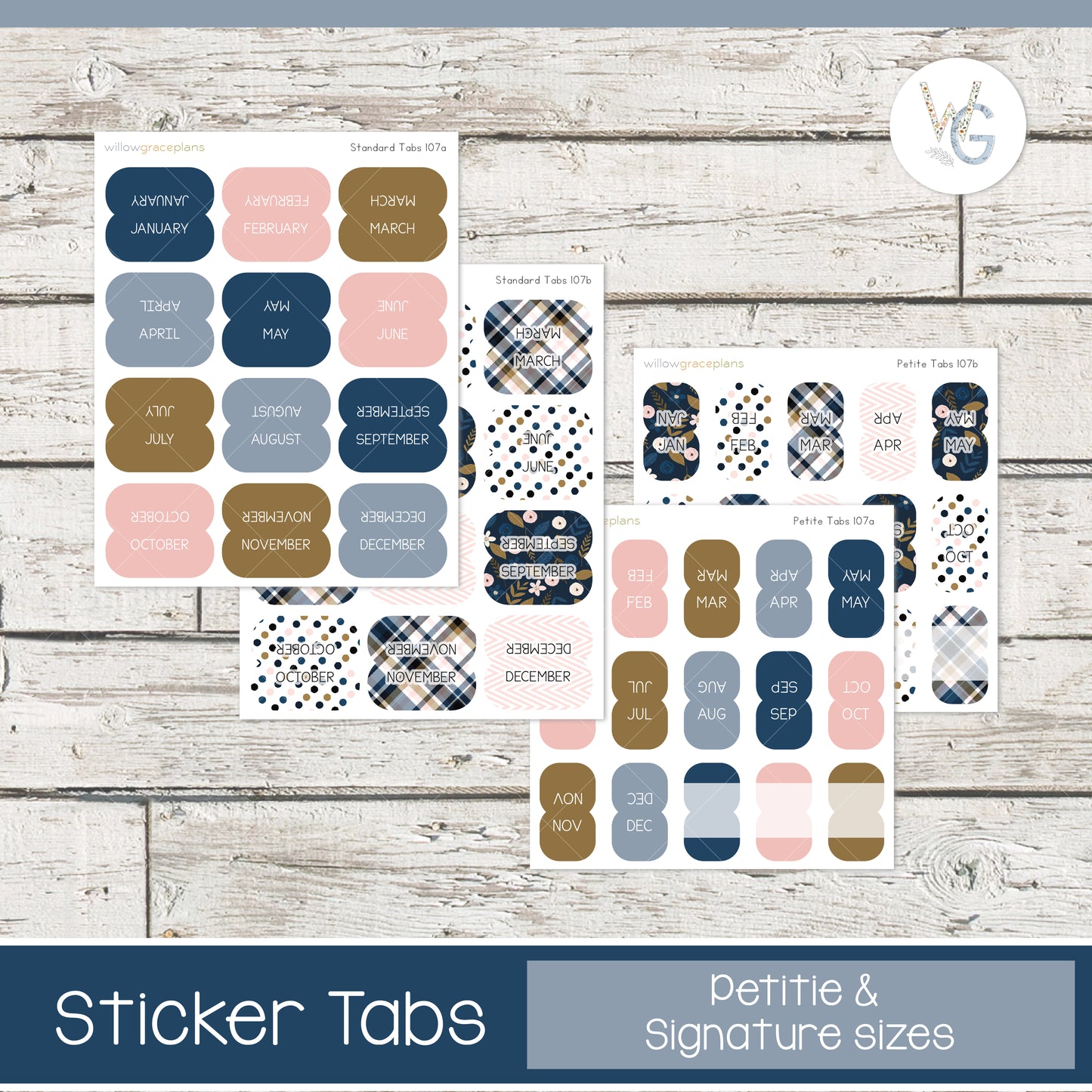 Planner Tabs | Blush & Navy