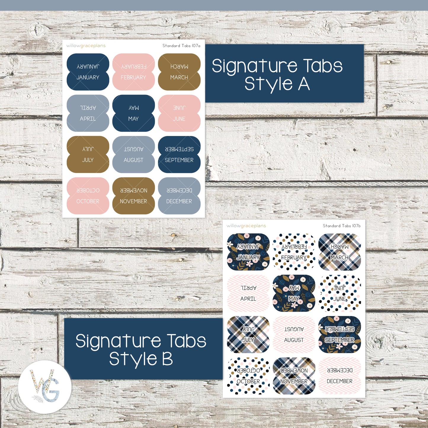 Planner Tabs | Blush & Navy