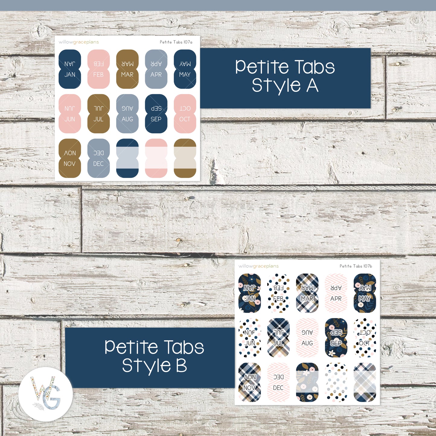 Planner Tabs | Blush & Navy