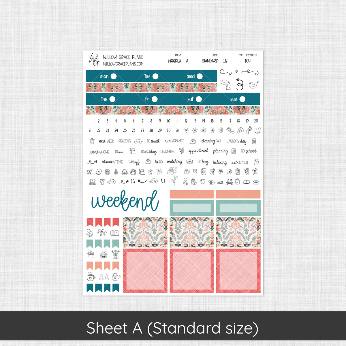 Weekly Sticker Kit | Aqua Bloom (104)