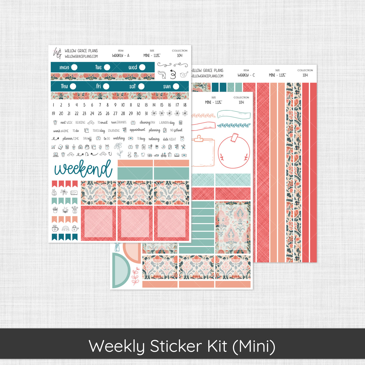 Weekly Sticker Kit | Aqua Bloom (104)