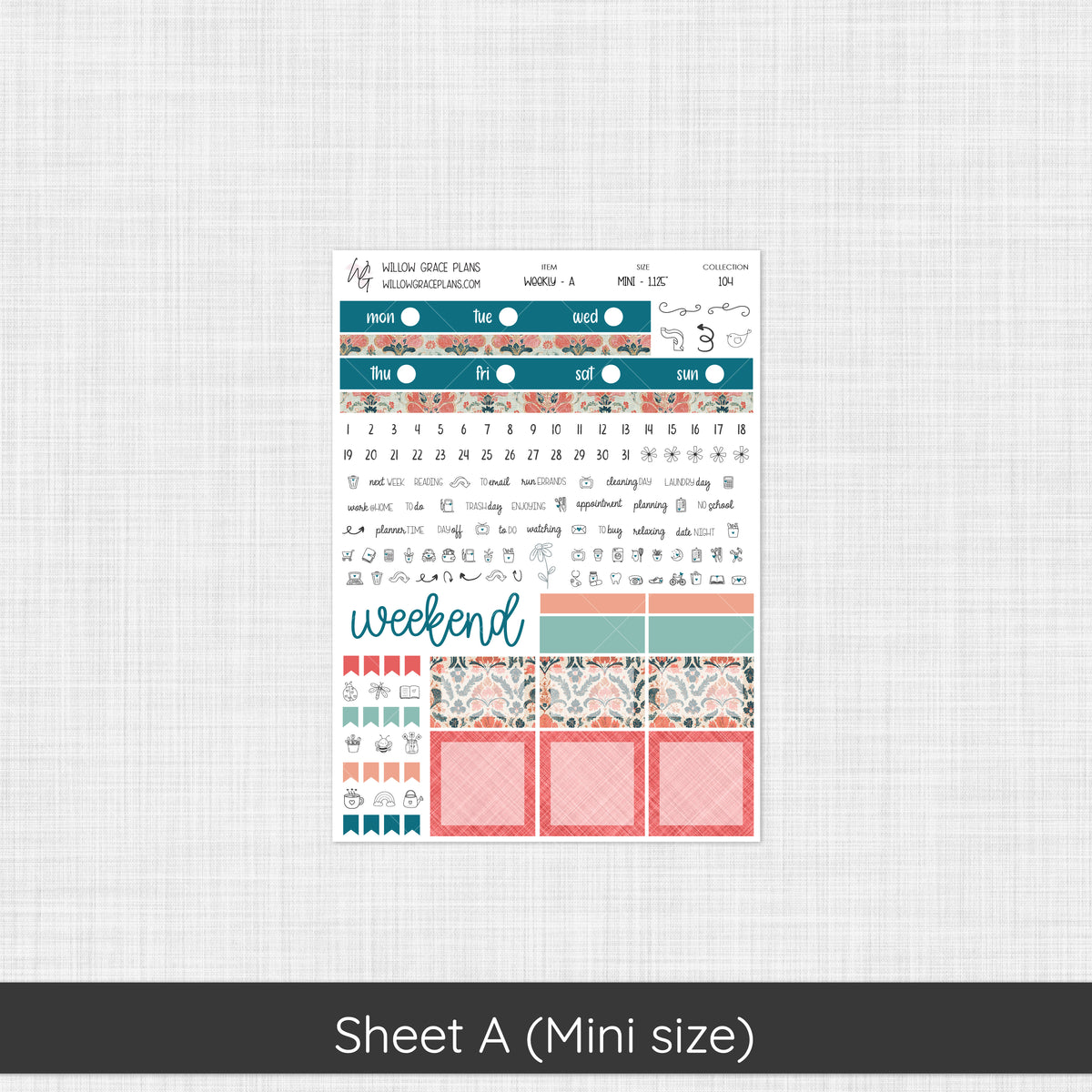 Weekly Sticker Kit | Aqua Bloom (104)