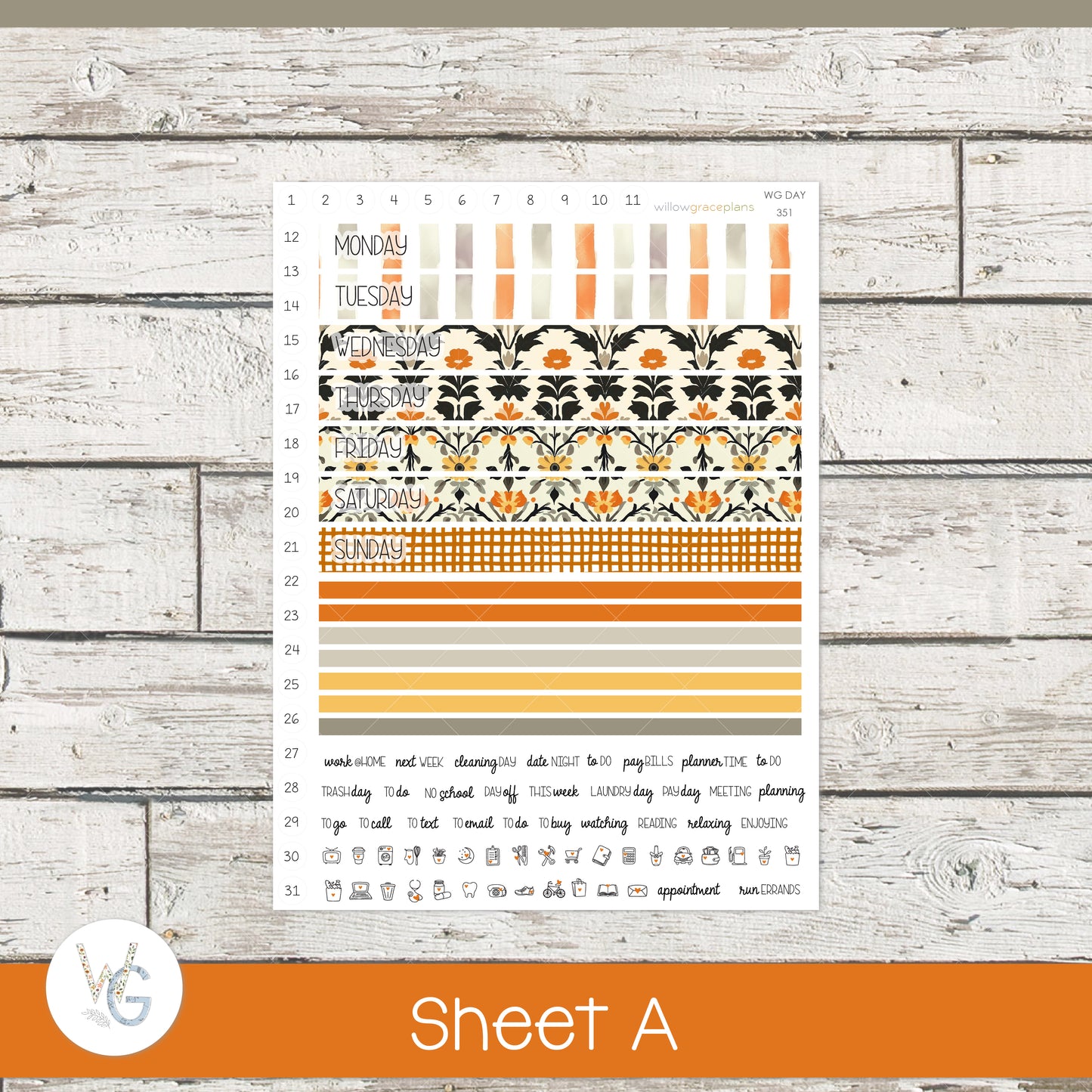 Daily Planner Stickers | Golden Harvest