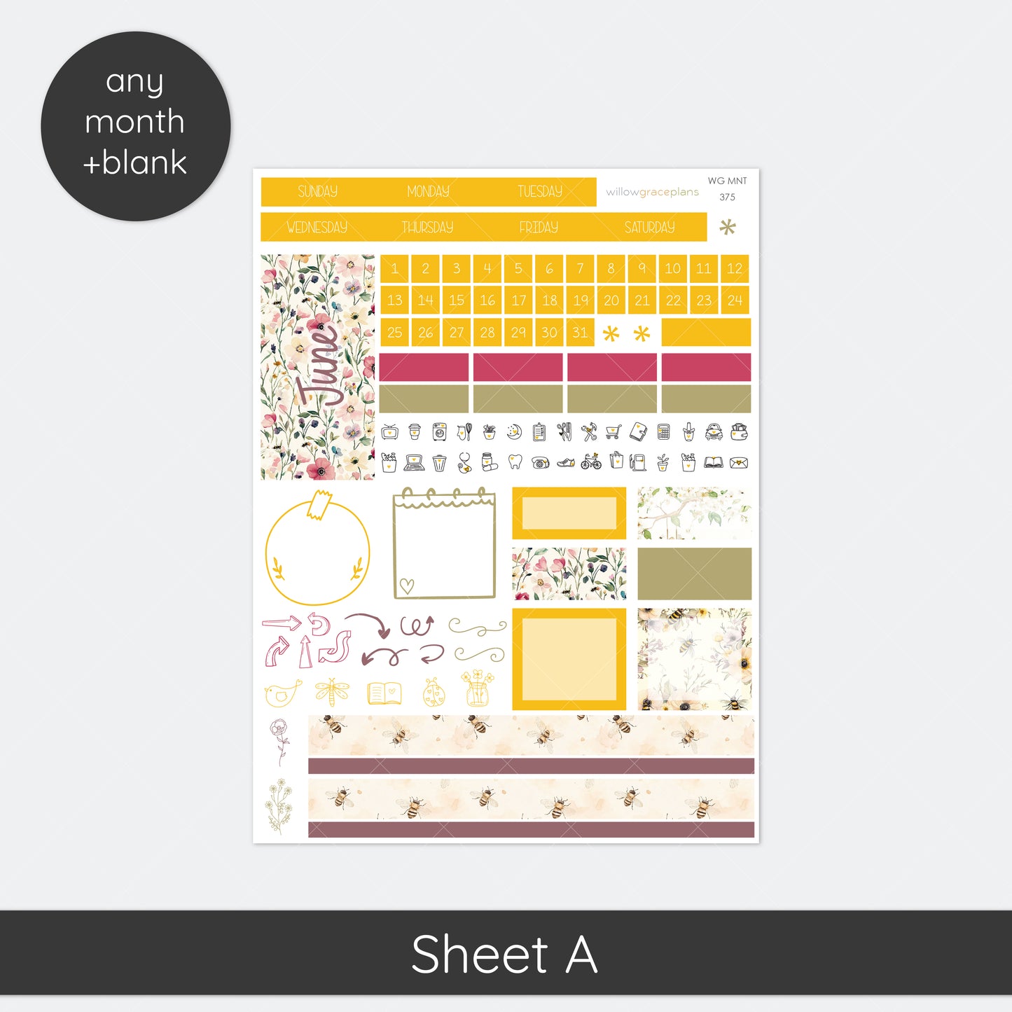 Monthly Planner Stickers | Honey Bee