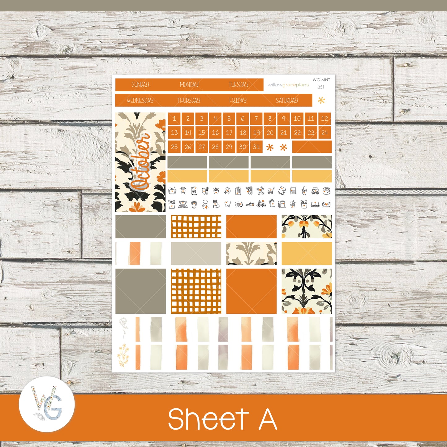 Monthly Planner Stickers | Golden Harvest