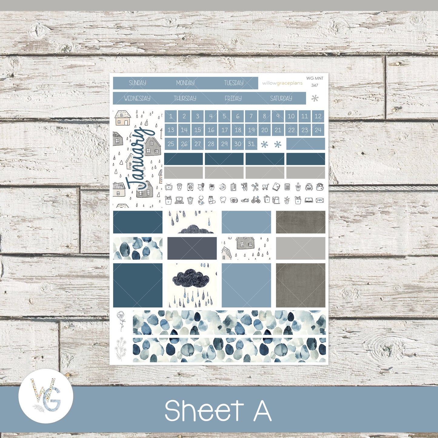 Monthly Planner Stickers | Rainy Day