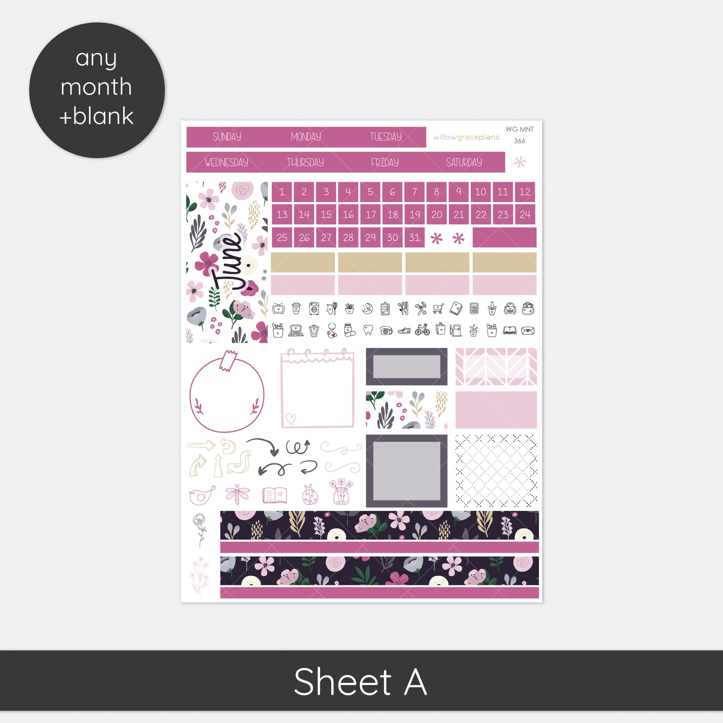 Monthly Planner Stickers | Dusky Petals