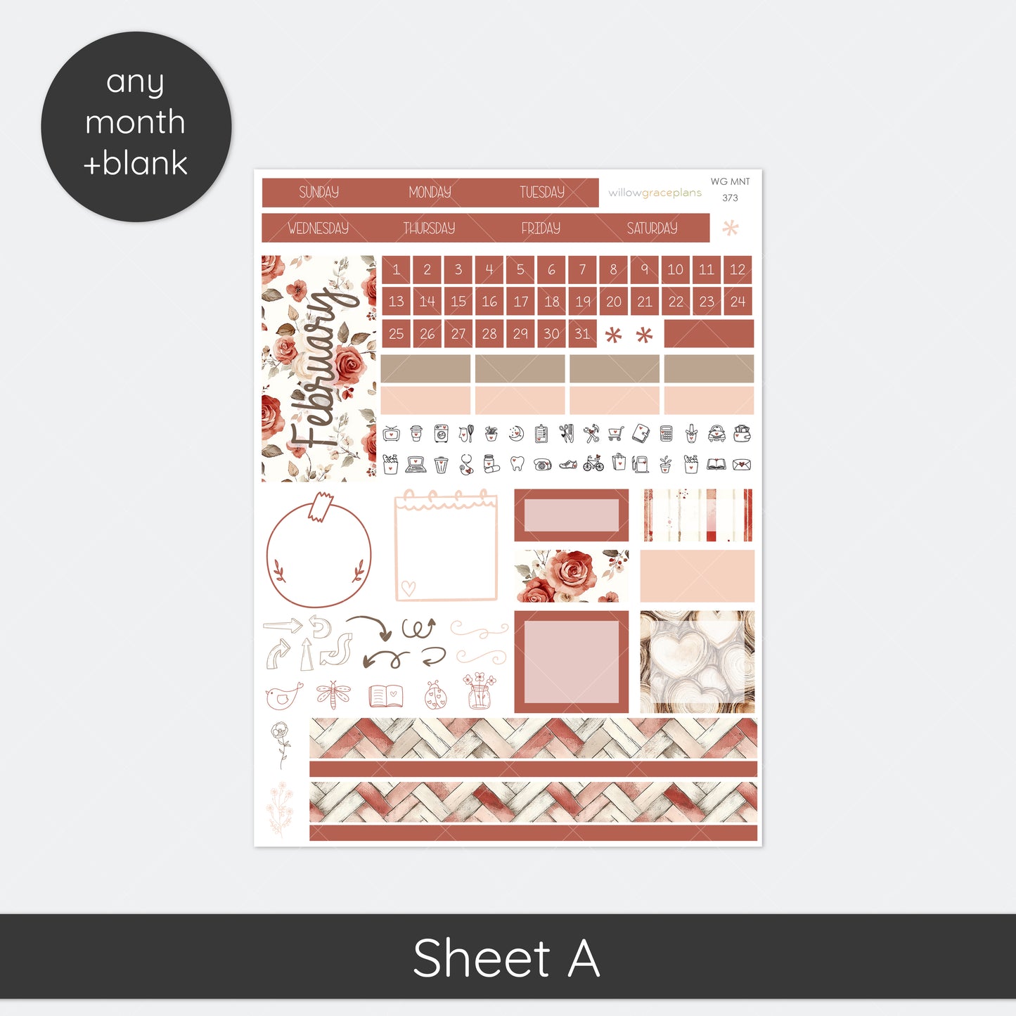 Monthly Planner Stickers | Rosewood Love