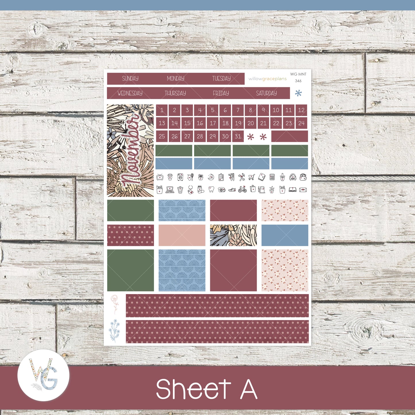 Monthly Planner Stickers | Vintage Botanicals