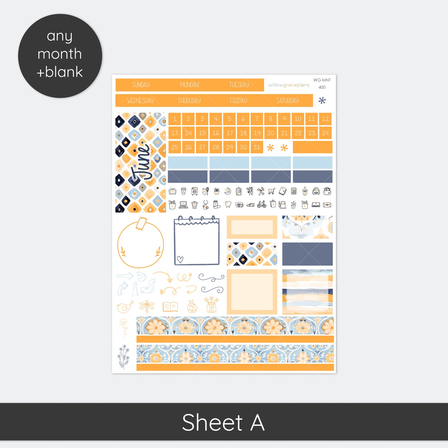 Monthly Planner Stickers | Blue Citrus