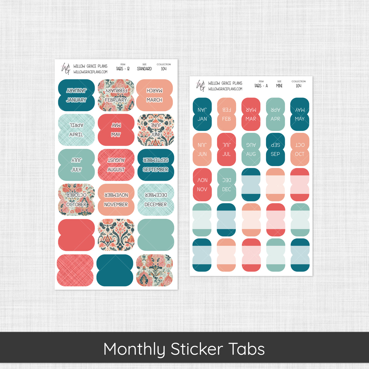 Monthly Sticker Tabs | Aqua Bloom (104)