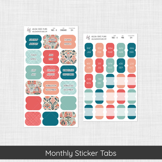 Monthly Sticker Tabs | Aqua Bloom (104)