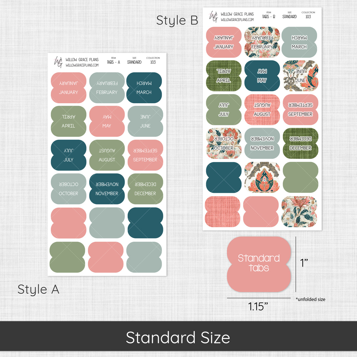 Monthly Sticker Tabs | Coral Grove (103)