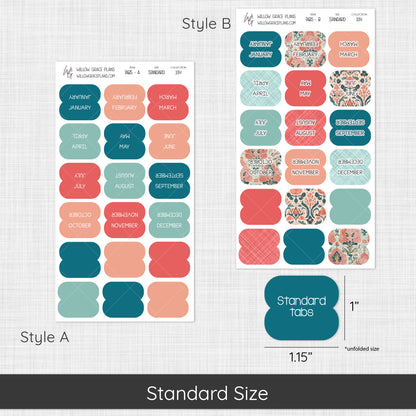 Monthly Sticker Tabs | Aqua Bloom (104)