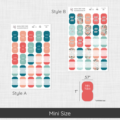 Monthly Sticker Tabs | Aqua Bloom (104)